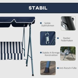 Pihakeinu 3 hengen teräsrunko 172x110x153 cm sininen, säädettävä katos