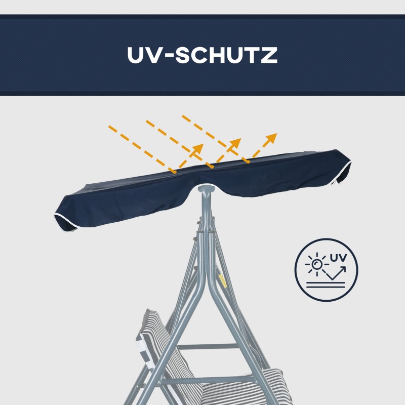 Pihakeinu 3 hengen teräsrunko 172x110x153 cm sininen, säädettävä katos