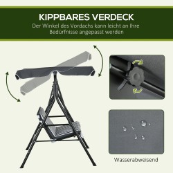 Puutarhakeinu 3 henkilölle teräsrunko 172 x 110 x 153 cm harmaa/valkoinen