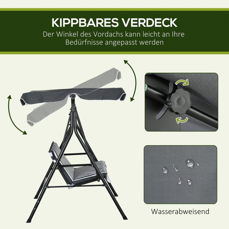 Puutarhakeinu 3 henkilölle teräsrunko 172 x 110 x 153 cm harmaa/valkoinen