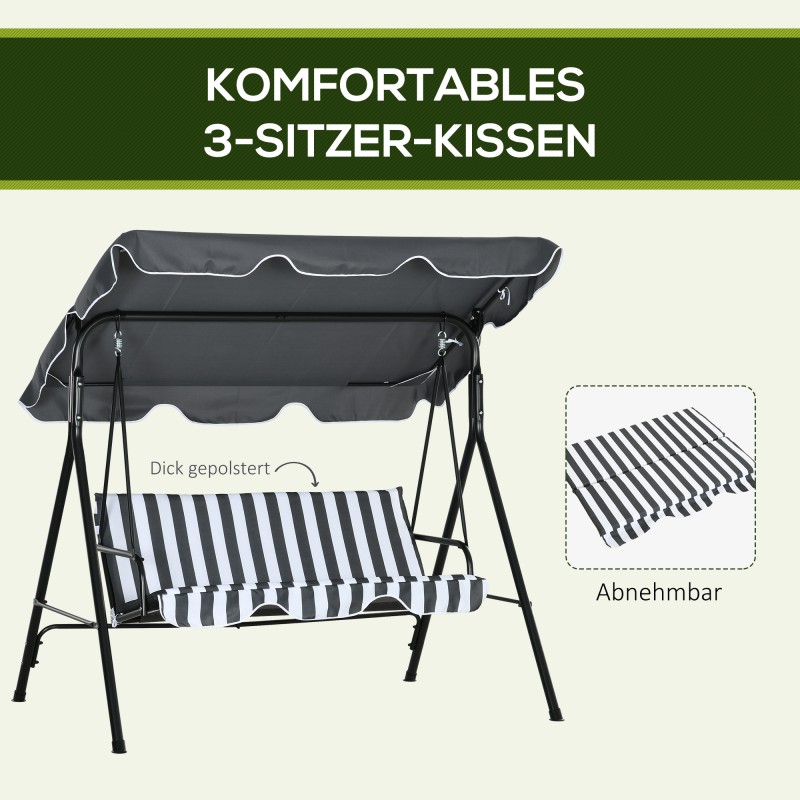 Puutarhakeinu 3 henkilölle teräsrunko 172 x 110 x 153 cm harmaa/valkoinen