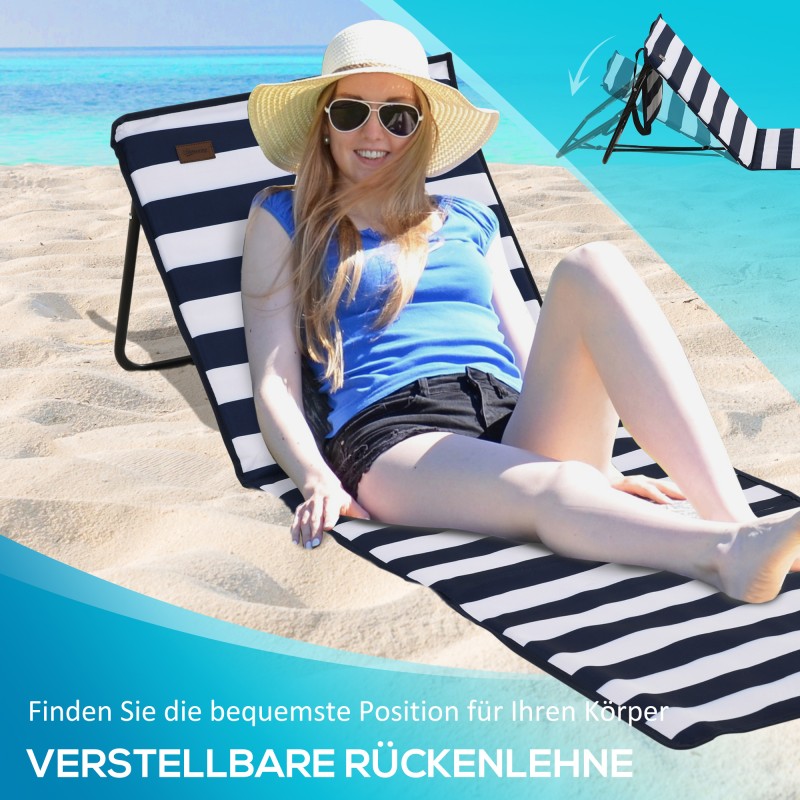 Rantatuolisetti 2 kpl, taitettava teräsrunko, säädettävä selkänoja, tasku, 142x51x40 cm, sinivalkoinen