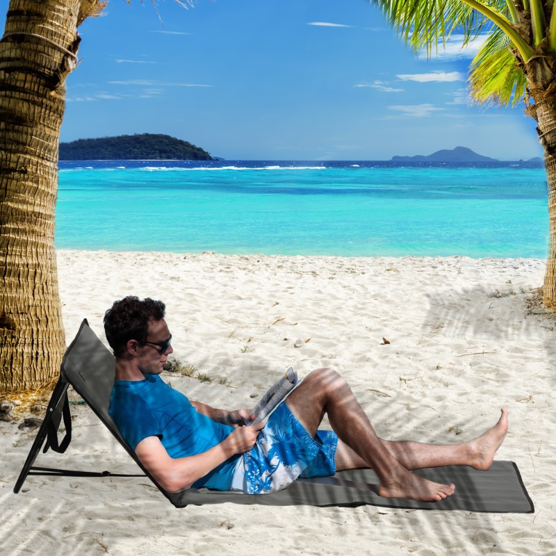 Taitettava rantatuoli teräsrungolla 142x51x40 cm, 2 kpl, harmaa