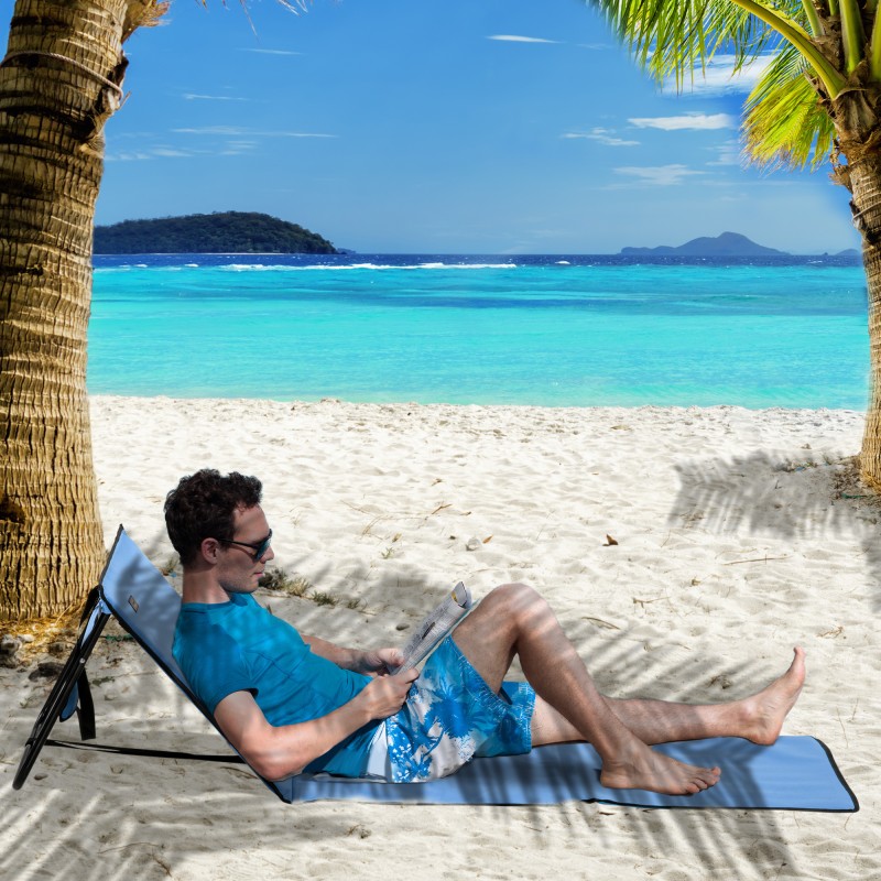 Rantatuolisetti 2 kpl, säädettävä selkänoja, teräsrunko, pehmustettu, 142x51x40 cm, sininen