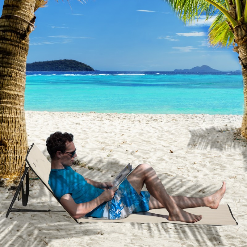 Rantatuolisetti 2 kpl, teräsrunko ja polyesteri, säädettävä, taittuva, 142x51x40 cm, beige