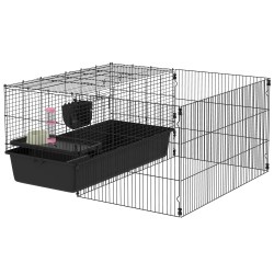 Pieneläinhäkki irrotettavalla aitauksella teräsrunko 112 5 x 99 x 54 cm musta