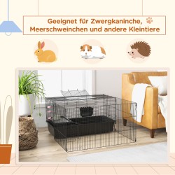 Pieneläinhäkki irrotettavalla aitauksella, teräsrunko, 112,5 x 99 x 54 cm, musta