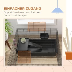 Pieneläinhäkki irrotettavalla aitauksella, teräsrunko, 112,5 x 99 x 54 cm, musta