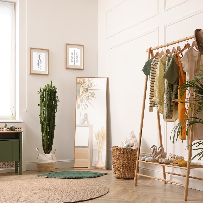 Seinäpeili koko vartalolle, mäntypuukehys, 45 x 125 cm, luonnonvärinen