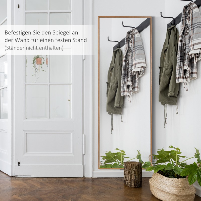 Seinäpeili koko vartalolle, mäntypuukehys, 45 x 125 cm, luonnonvärinen