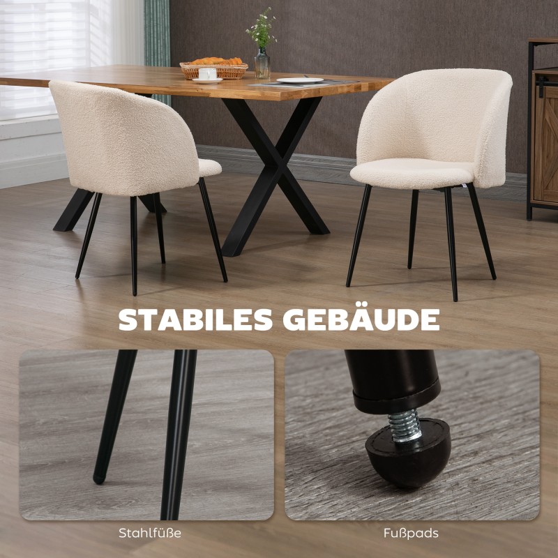 Ruokapöydän tuolit 2 kpl, pehmustetut kangastuolit teräsjaloilla, kaareva selkänoja, cremevalkoinen + musta