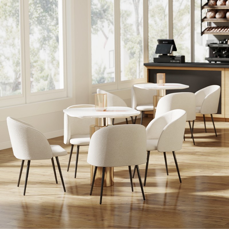 Ruokapöydän tuolit 2 kpl, pehmustetut kangastuolit teräsjaloilla, kaareva selkänoja, cremevalkoinen + musta