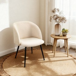 Ruokapöydän tuolit 2 kpl, pehmustetut kangastuolit teräsjaloilla, kaareva selkänoja, cremevalkoinen + musta