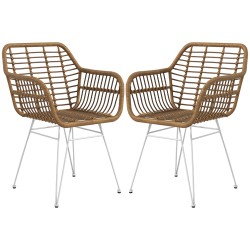 Ruokapöydän tuolit 2 kpl boho tyyli polyrottinki teräs 56 x 60 x 79 cm luonnonsävy valkoinen