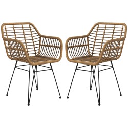 Ruokapöydän tuolit boho tyyli 2 kpl polyrottinki ja teräs 56 x 60 x 79 cm vaaleanruskea musta