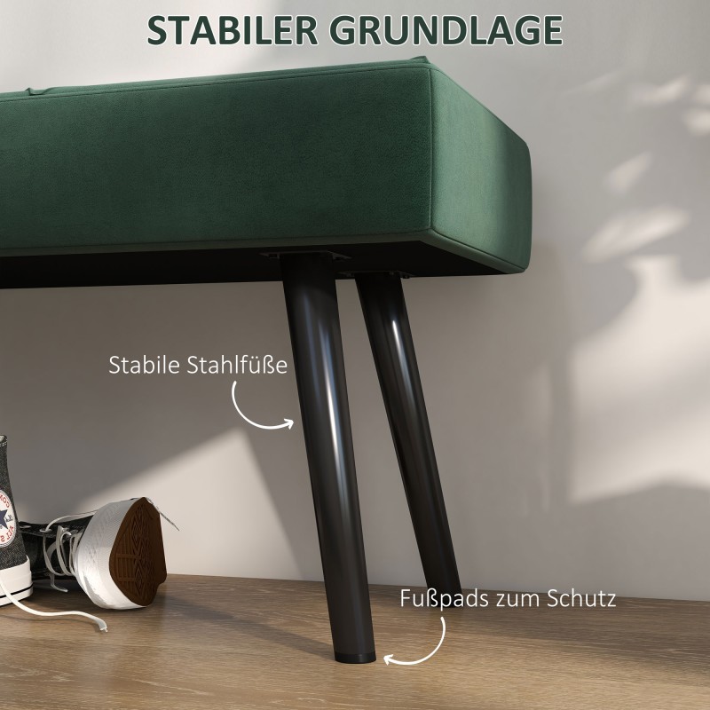 Säilytyksetön samettipintainen penkki makuuhuoneeseen 100 x 36 x 45 cm vihreä