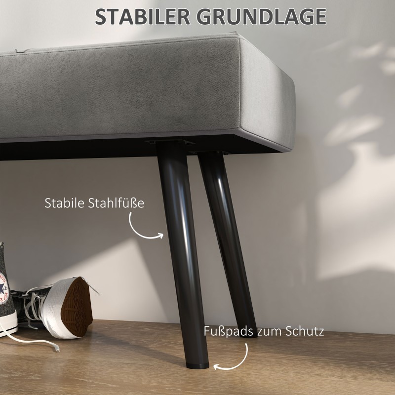 Sängynpäätypenkki / istuinpenkki samettipintainen, teräsjalat, 100 x 36 x 45 cm, harmaa