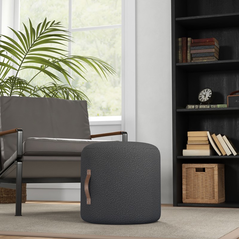 Pyöreä jalkajakkara ja jalkarahi olohuoneeseen, 52 x 40,5 cm, polyesteri, tummanharmaa + ruskea