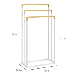 Pyyheteline kylpyhuoneeseen, 3 porrastettua bambutankoa, teräsrunko, 45 x 22,5 x 86 cm, valkoinen/luonnonväri