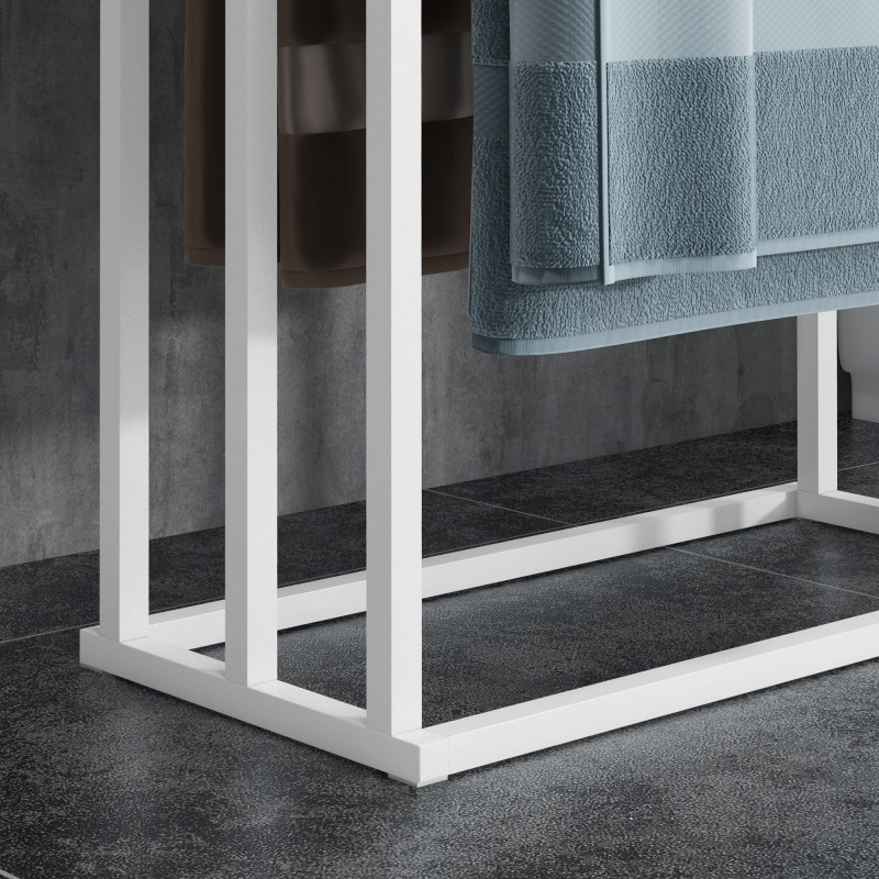 Pyyheteline kylpyhuoneeseen, 3 porrastettua bambutankoa, teräsrunko, 45 x 22,5 x 86 cm, valkoinen/luonnonväri