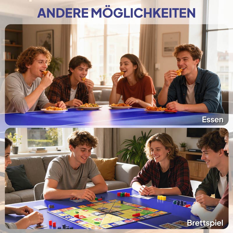 Pöytätennispöytä sisäkäyttöön, kokoontaitettava ja pyörillä, MDF/teräs 274x152,5x76 cm, sininen, 2 mailaa ja 3 palloa