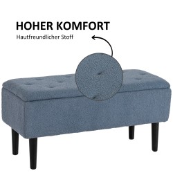 Säilytyspenkki luonnonpuujaloin, pehmustettu istuin, 95 x 38 x 45 cm, sininen