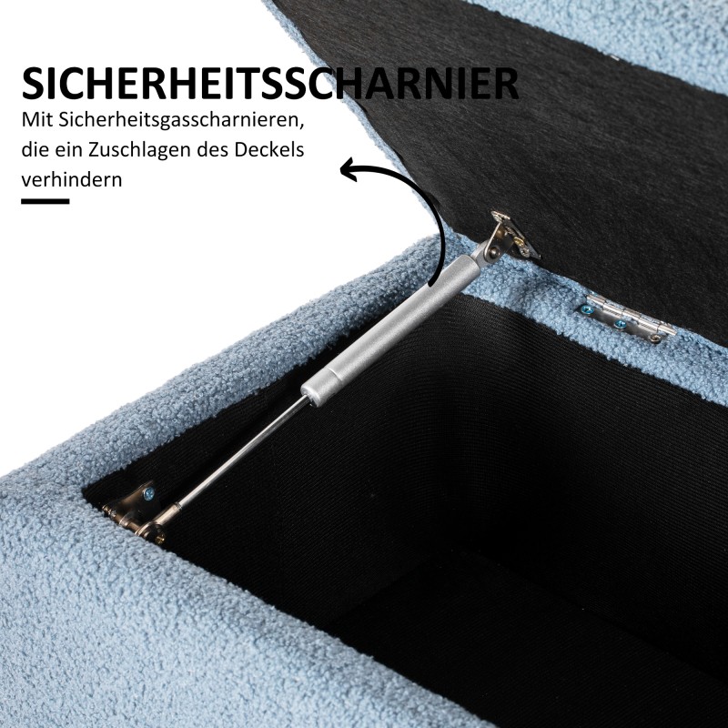 Säilytyspenkki luonnonpuujaloin, pehmustettu istuin, 95 x 38 x 45 cm, sininen