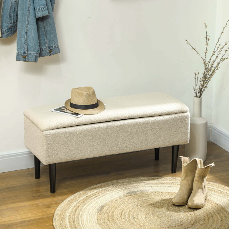 Säilytystilallinen kenkäpenkki / istuinpenkki, kasmir-tyylinen verhoilu, 95x38x45 cm, beige/musta