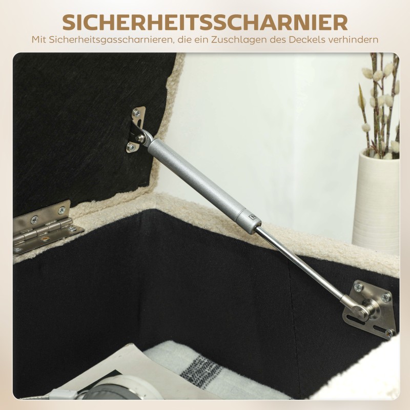 Säilytystilallinen kenkäpenkki / istuinpenkki, kasmir-tyylinen verhoilu, 95x38x45 cm, beige/musta