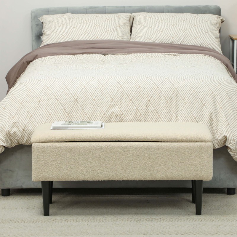 Säilytystilallinen kenkäpenkki / istuinpenkki, kasmir-tyylinen verhoilu, 95x38x45 cm, beige/musta