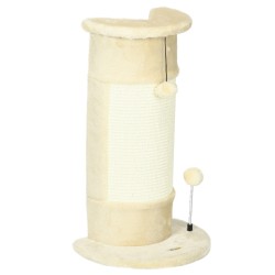 Kissan raapimapuu kulmamalli sisalilla ja leluilla 34 x 25 5 x 58 cm cremevalkoinen