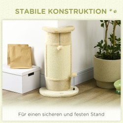 Kissan raapimapuu kulmamalli sisalilla ja leluilla 34 x 25,5 x 58 cm cremevalkoinen