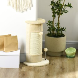 Kissan raapimapuu kulmamalli sisalilla ja leluilla 34 x 25,5 x 58 cm cremevalkoinen