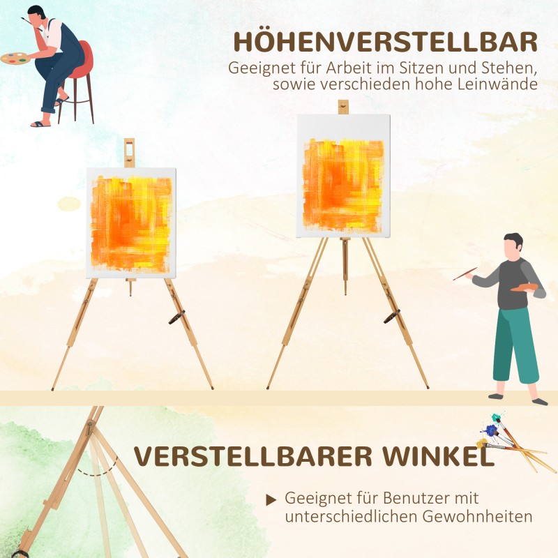 Maalausteline, korkeussäädettävä ja taitettava, pyökkipuuta, pohjille jopa 107 cm, naturaalipuu