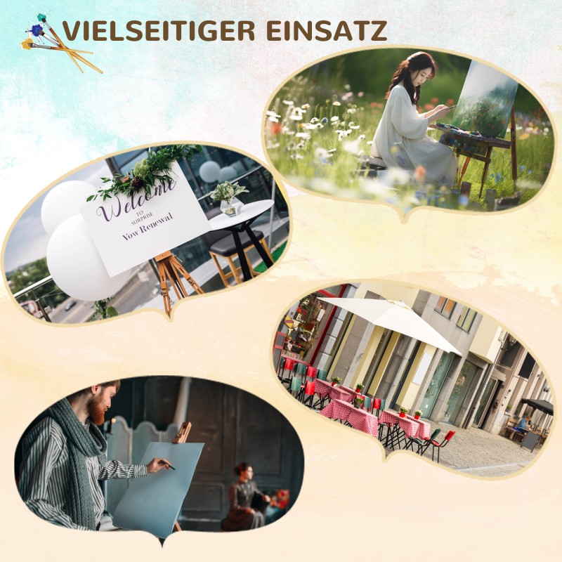 Maalausteline, korkeussäädettävä ja taitettava, pyökkipuuta, pohjille jopa 107 cm, naturaalipuu