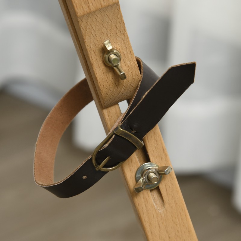 Maalausteline, korkeussäädettävä ja taitettava, pyökkipuuta, pohjille jopa 107 cm, naturaalipuu