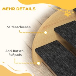 Lemmikkiportaat pienelle koiralle, 3 askelmaa, lastulevy ja polyesteri, 38,5 x 38,5 x 30 cm, tammi/musta