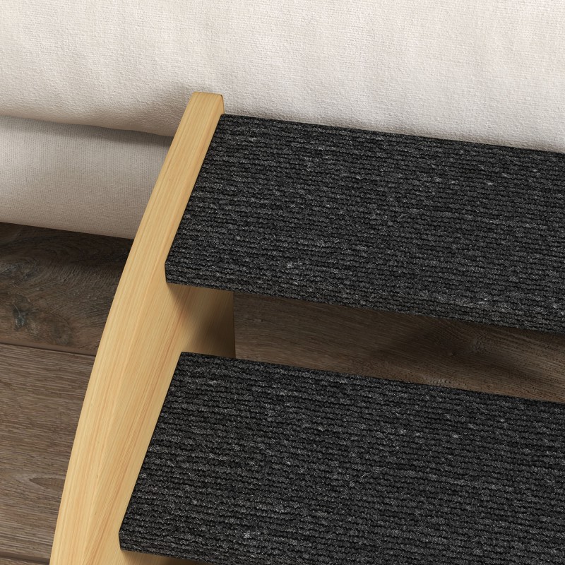 Lemmikkiportaat pienelle koiralle, 3 askelmaa, lastulevy ja polyesteri, 38,5 x 38,5 x 30 cm, tammi/musta