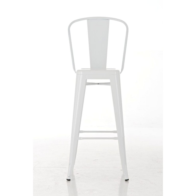 Klassinen metallinen baarijakkara korkealla selkänojalla ja jalkatuella