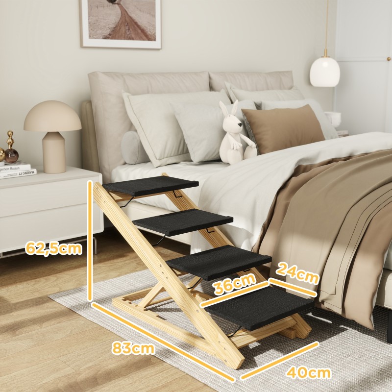 Koiran ja kissan ramppi ja portaat, taittuva, säädettävä, puu/musta, 83 x 40 x 62,5 cm