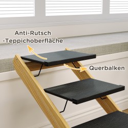 Koiran ja kissan ramppi ja portaat, taittuva, säädettävä, puu/musta, 83 x 40 x 62,5 cm