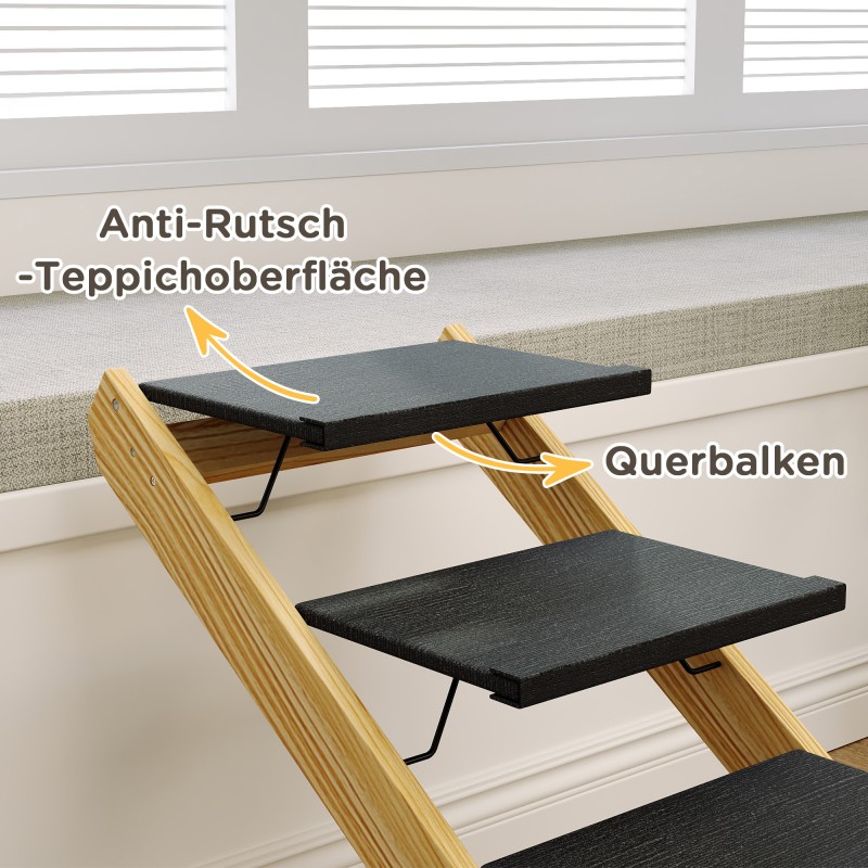 Koiran ja kissan ramppi ja portaat, taittuva, säädettävä, puu/musta, 83 x 40 x 62,5 cm