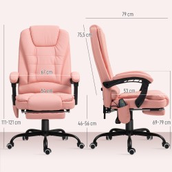Hierova työtuoli värinähieronnalla ja säädettävällä jalkatuella, keinonahkaa, vaaleanpunainen