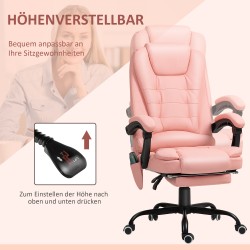 Hierova työtuoli värinähieronnalla ja säädettävällä jalkatuella, keinonahkaa, vaaleanpunainen