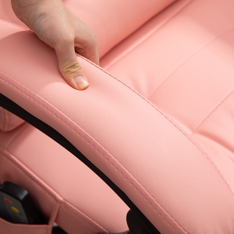 Hierova työtuoli värinähieronnalla ja säädettävällä jalkatuella, keinonahkaa, vaaleanpunainen