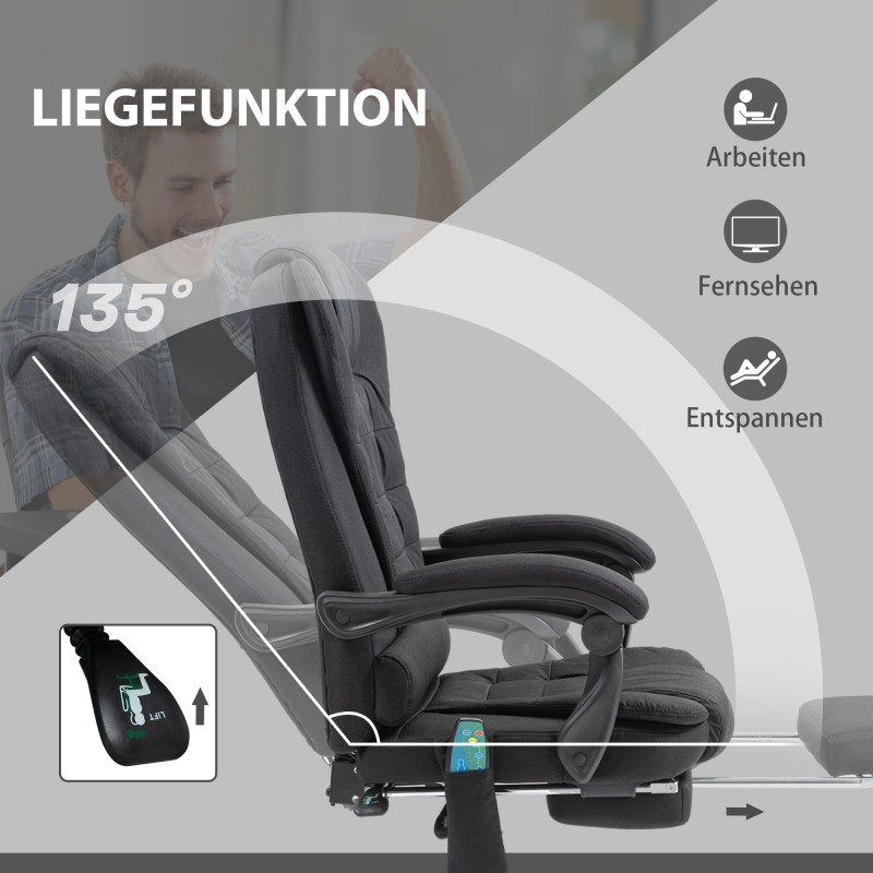 Toimistotuoli hieronta- ja lämpötoiminnolla, kallistuva ja korkeussäädettävä, kangas, musta