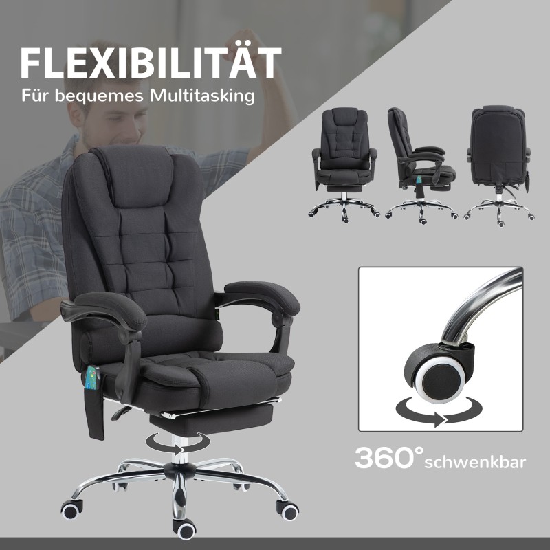 Toimistotuoli hieronta- ja lämpötoiminnolla, kallistuva ja korkeussäädettävä, kangas, musta