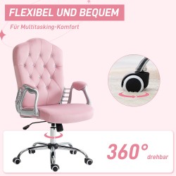 Työtuoli kotitoimistoon, samettipintainen, keinuntatoiminto, korkeussäädettävä, 120 kg, vaaleanpunainen