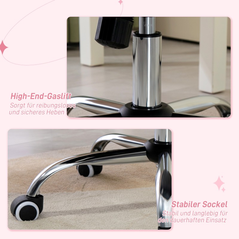 Työtuoli kotitoimistoon, samettipintainen, keinuntatoiminto, korkeussäädettävä, 120 kg, vaaleanpunainen