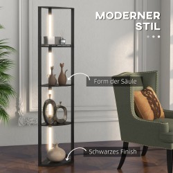 LED lattiavalaisin kulmahyllyllä, 4 hyllyä, lämmin valkoinen valo, MDF, 41x30x164 cm, musta